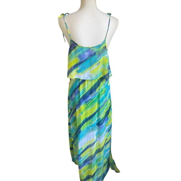 NWT Calvin Klein Spaghetti Strap Maxi Dress Blue/ Green Size 6 ruffled layer - Picture 2 of 13